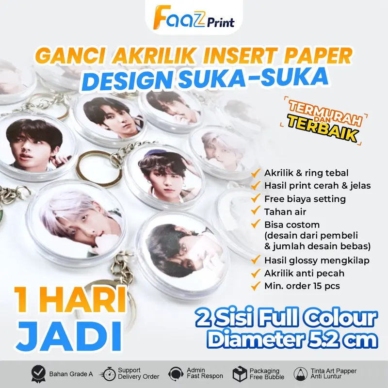 [PAKET 10 PCS 1 HARI JADI] GANCI AKRILIK INSERT PAPER KOTAK DAN BULAT BOLAK BALIK 2 SISI TERMURAH Gantungan Kunci Custom 2