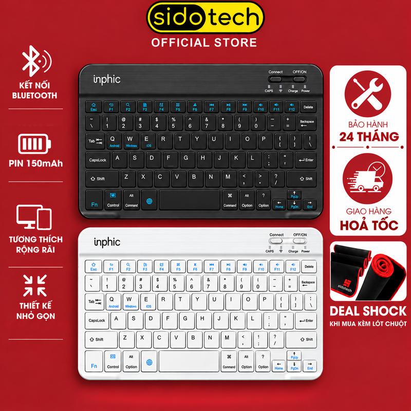 Bàn phím máy tính ipad laptop điện thoại không dây SIDOTECH INPHIC V750B bluetooth văn phòng nhỏ gọn mini siêu nhẹ