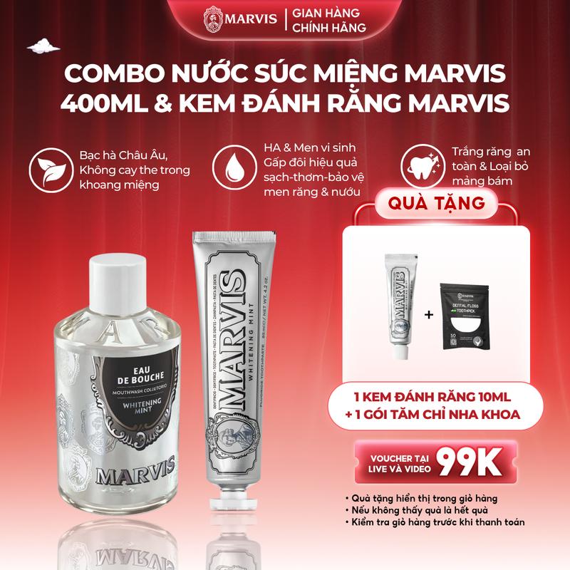 Combo Nước Súc Miệng & Kem Đánh Răng Marvis –Bộ Đôi Chăm Sóc Răng Miệng Toàn Diện - Hơi thở sang trọng Răng trắng sáng tự nhiên bảo vệ và chăm sóc nướu IH