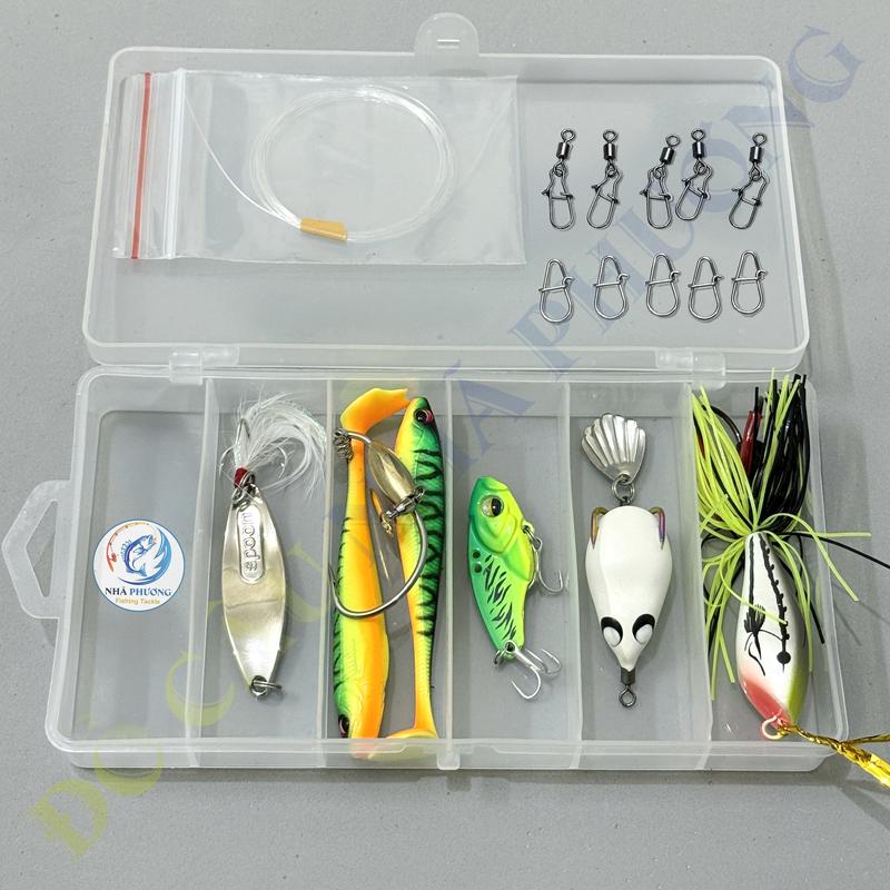  Combo Mồi số 13: Nhái Nhảy 3D Nhái Hơi Cá Sắt Mồi Mềm Nff Mồi Thìa + Tặng 2m Leader Noeby 5 Khóa lure 5 Khoá Snap Hộp đựng - Câu Cá Mồi Câu Fishing Nhái Nhảy Mồi Mềm Mồi Cá Nhái Hơi Cá Sắt 