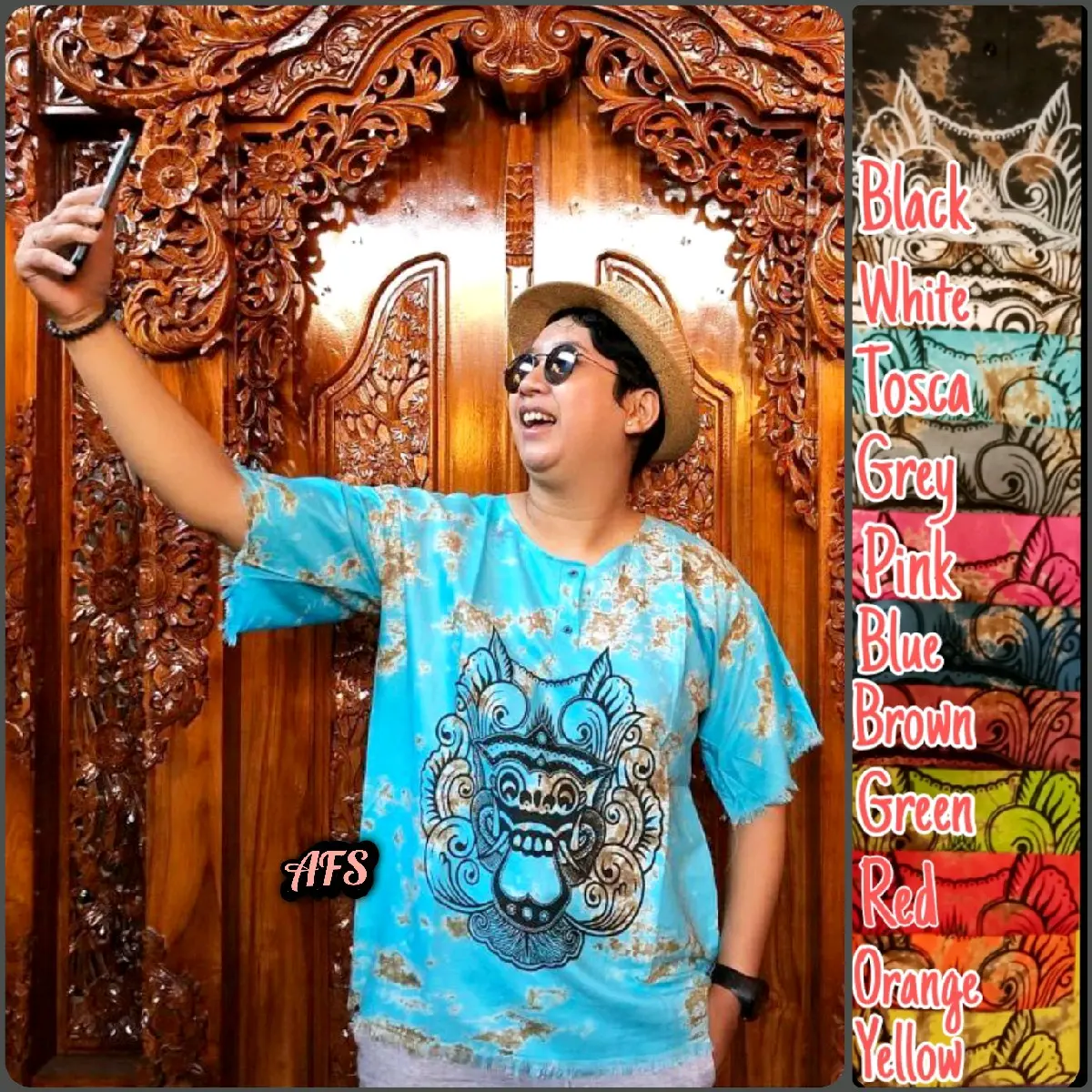 Baju Bali Barong Jumbo Rayon Premium Baju Santai Pria dan Wanita lengan Pendek Atasan Oblong Pantai Nyaman di pakai Motif Barong Tebal Bahan Lembut