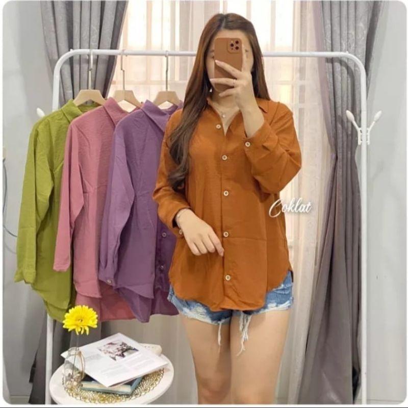 Atasan Kemeja wanita Oval bahan crinkle airflow terbaru Oversize Nyaman 6