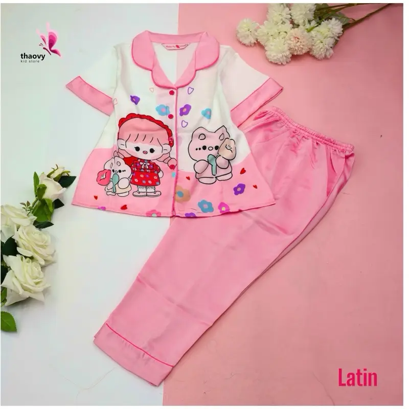 [10-57Kg] Bộ Pijama Bé Gái Tóc Hồng" tay ngắn quần dài Vải Lụa Cao Cấp - ThaoVySleepwear - Xanh Rêu Đỏ Hồng Tím - Quần Áo Ngủ Pijama Nữ - Bé Gái - Bộ Ngủ Lụa Đồ Bộ Mặc Nhà Homewear Sleepwear Không Nhăn Co Giãn Không Xù Giặt Không Rút 8
