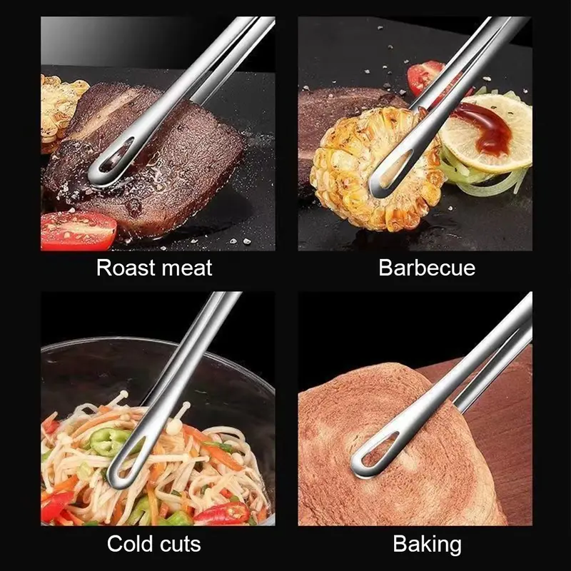 Tongs Makanan Pegangan Panjang Baja Stainless 12 Inch BBQ Dapur Tongs Non-slip Portable Picnic Tongs Salad Steak Tongs 8