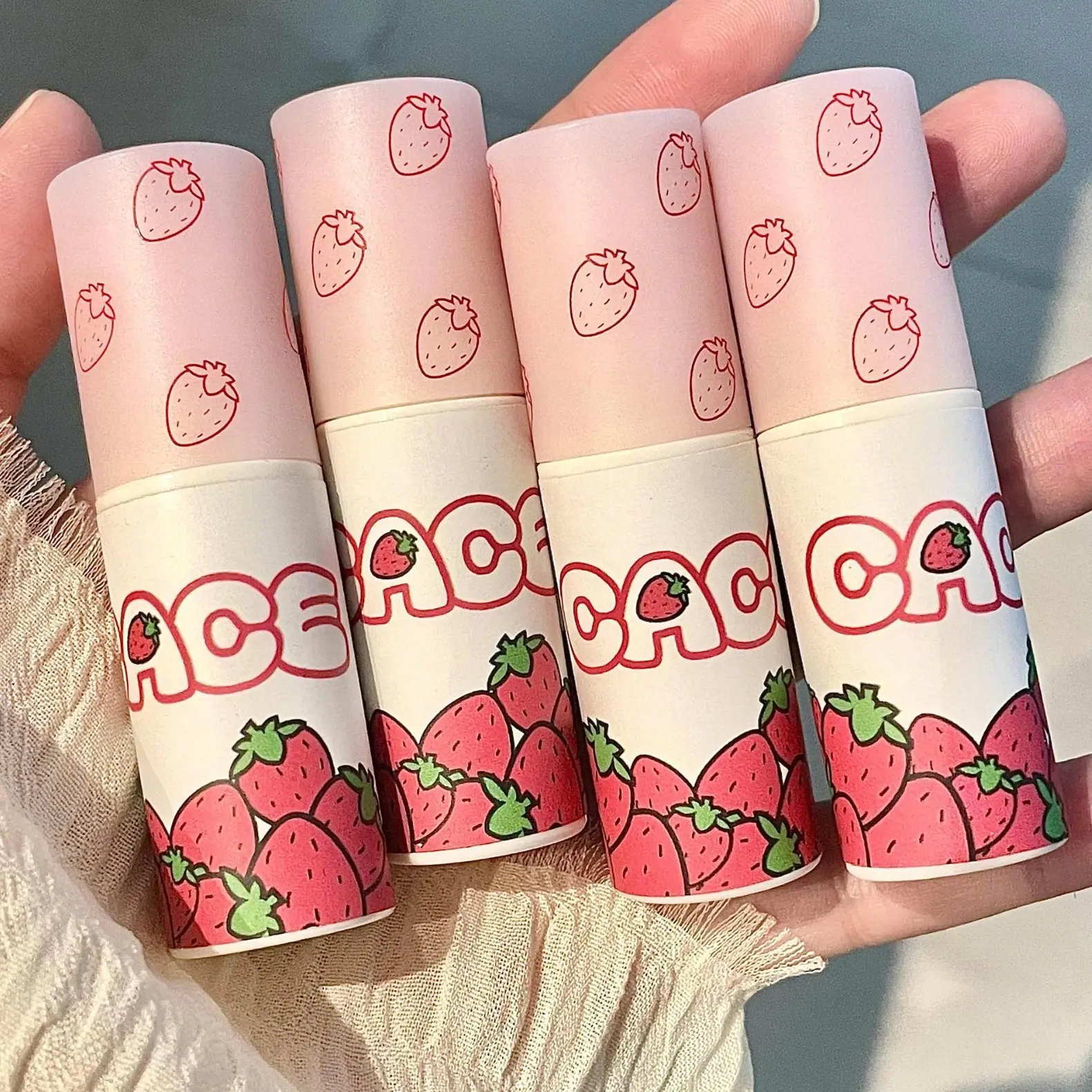 CACE new strawberry velvet lip mud small round tube matte matte lip glaze spring and summer nude makeup student whitening lipstick Gloss Lipgloss Cosmetic Glossy Lip Care