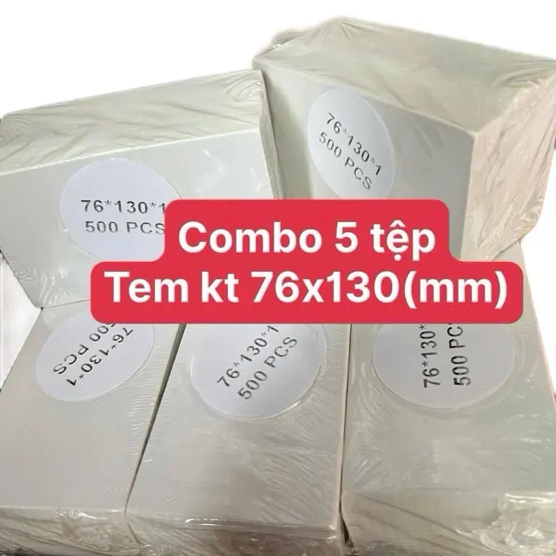 Combo 5 tệp tem nhãn nhiệt kích thước A7 ( 76x130)mm - 500 tem in tem Tmđt - in mã vận đơn, in bill 1