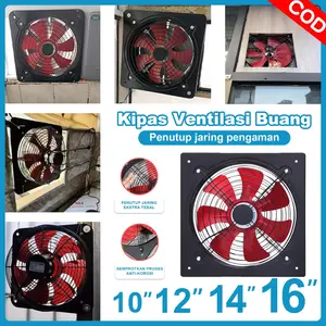 SOKANY Exhaust Fan 10/12/14/16'' Kipas Exhaust Ventilasi Dinding Exhaust Fan Dinding Wall Duct Fan Kipas Dapur Booster Fan Dengan Daya Hisap Tinggi Rumah Toilet Dapur Restoran Udara Hisap Ventilasi Jaring