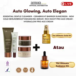 [LIVE] Amura - 5PCS Sunscreen SPF 50 PA+++ Cleanser Serum 2 Cream | CeraBright Barrier Sunscreen + Essentials Gentle Cleanser + Bright Enhancing Serum + Gold Serum + Hydraglow Pro Age Cream + Rich Night ProAge Cream