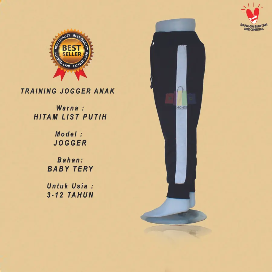 Training Anak usia 3 4 5 6 7 8 9 10 11 12 Tahun Celana Olah Anak Raga Cewek Cowok List Outdoor  Hitam List Putih