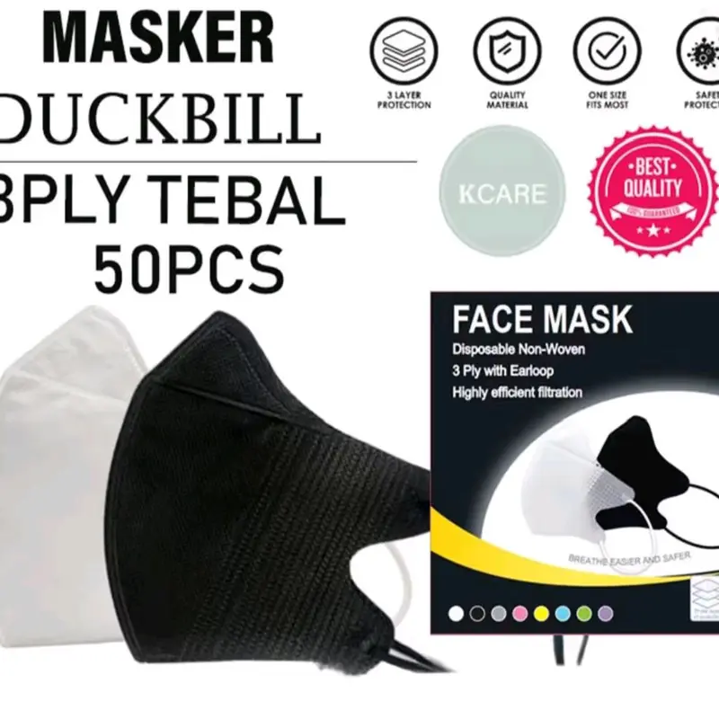 (50 pcs) masker DUCKBILL 3 ply Hitam Putih 1