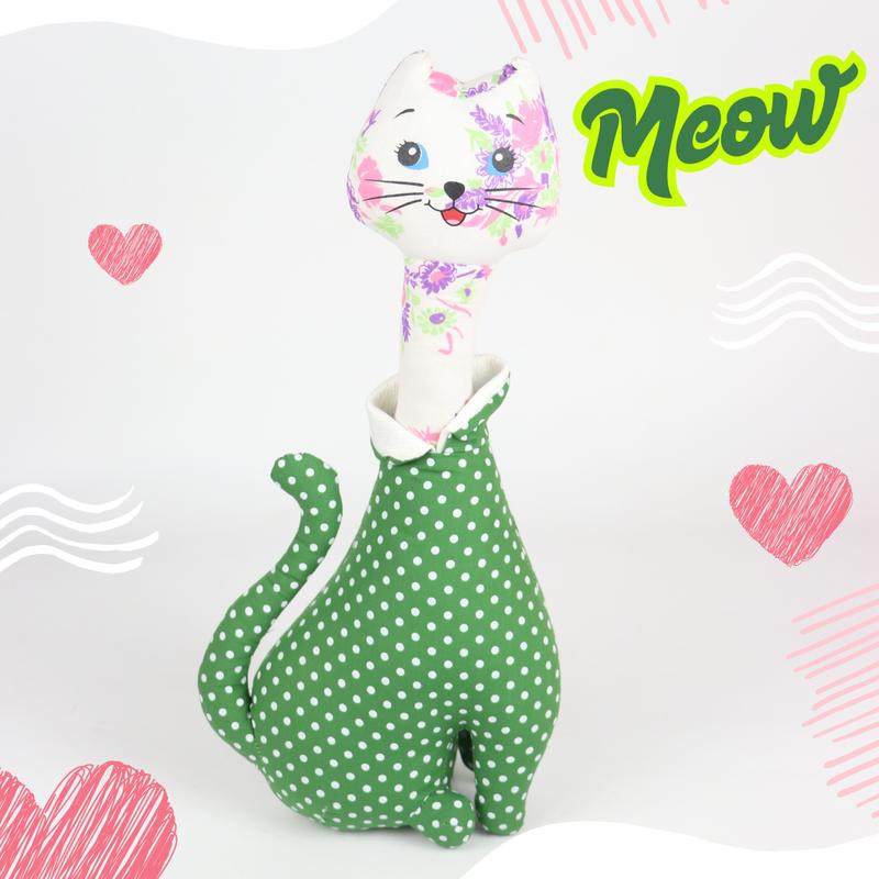 Đồ Chơi Cho Bé Thú Nhồi Bông Hình Con Mèo Cao Cổ Vải Hoa Bông Gòn Cao Cấp THU57 Trúc Lâm Handmade 7