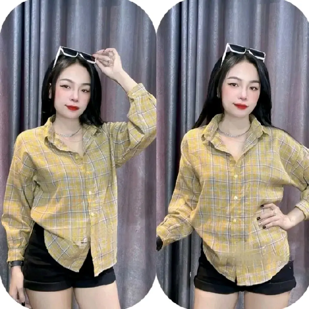 Áo Sơ Mi  Caro Tay Dài 40_65kg  Xinh Xắn  Thông thường  Nữ