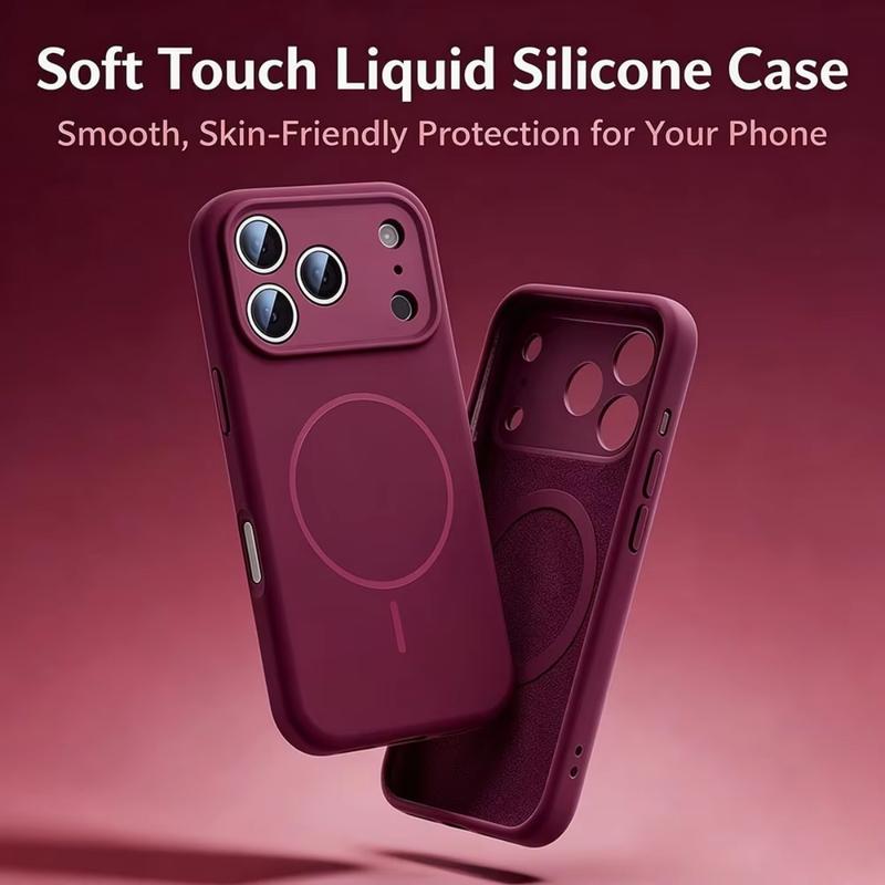 Ốp điện thoại QINIU mới bằng silicone dạng dung dịch từ tính, chống sốc, phù hợp với iPhone 18/17/16/15/14/13/12 (Pro/Max/Plus).
