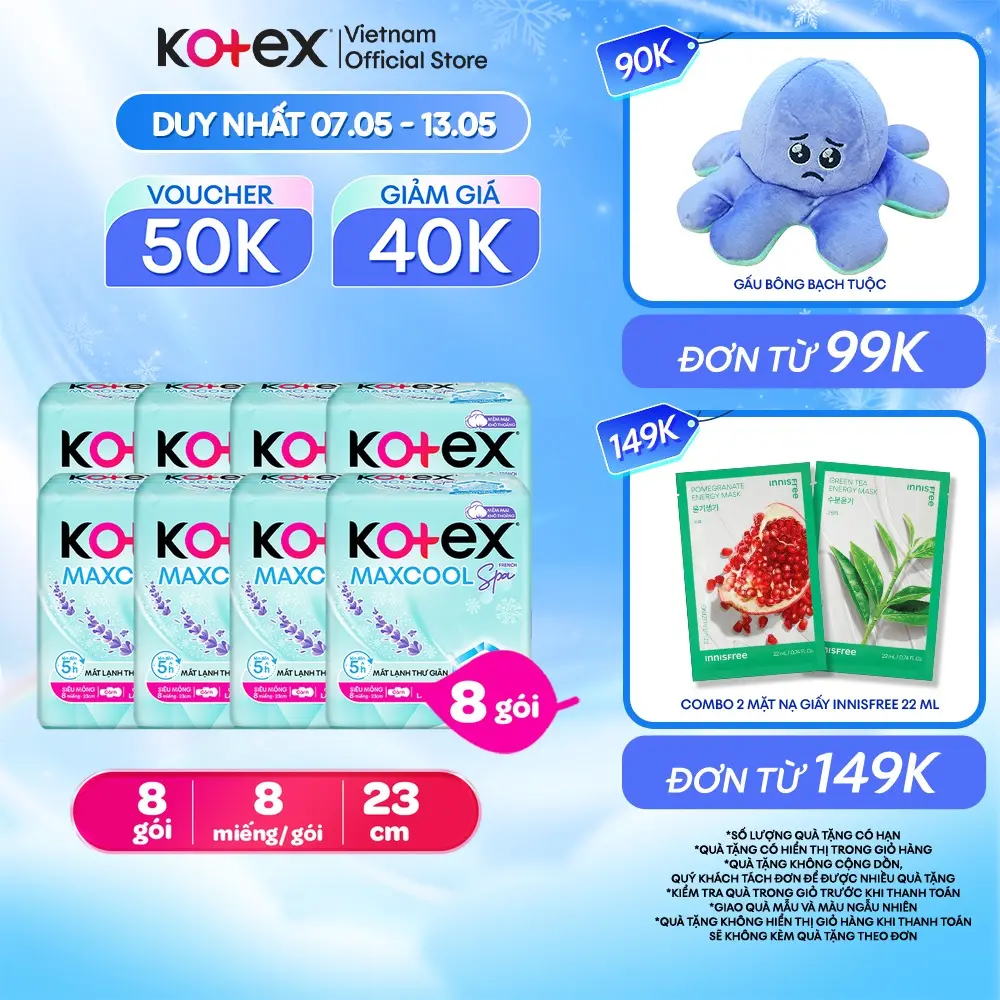 [Creator] Combo 8 gói/Combo 16 gói băng vệ sinh Kotex Maxcool French Spa siêu mỏng cánh 23cm (8M/gói) [Bao Bì Thay Đổi Theo Từng Đợt Nhập Hàng]