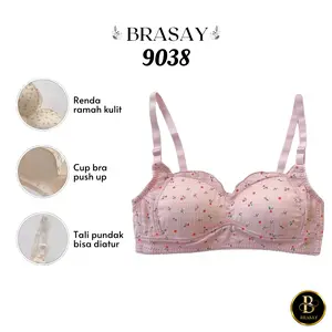 Brasay Bra Push Up Tanpa Kawat Wanita Sport Korea Flower Fashion Bralette 9038