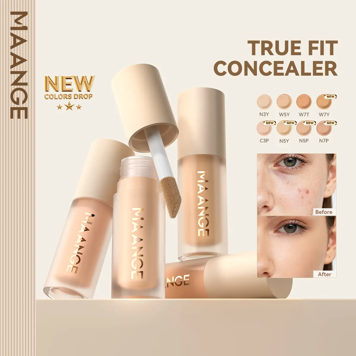 MAANGE True Fit Concealer Full Coverage Concealer – Melembapkan & Tahan Lama