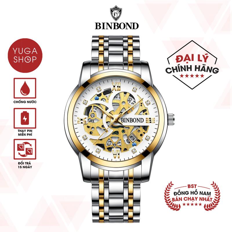  Đồng hồ nam giả cơ BINBOND I15 đính xòan có lịch ngày Sang trọng Chống nước Phát sáng trong đêm TẶNG FULL BOX HỘP CHÍNH HÃNG DỤNG CỤ CẮT DÂY PIN ĐỒNG HỒ DỰ PHÒNG   SỐ LƯỢNG QUÀ TẶNG CÓ HẠN   