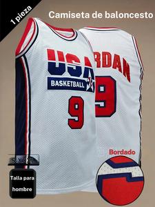 Jersey retro de baloncesto de Estados Unidos para hombre, clásico con el número 9 bordado en blanco, chaleco sin mangas de ajuste holgado para actividades al aire libre