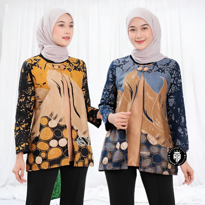 Atasan Batik Wanita Kerja Seragam Kantor Katun Lengan Panjang Modern Baju Casual Cewek Dewasa 0