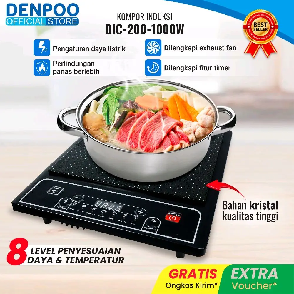 DENPOO KOMPOR LISTRIK INDUKSI PUSH BUTTON LOWWATT DIC 200-1000