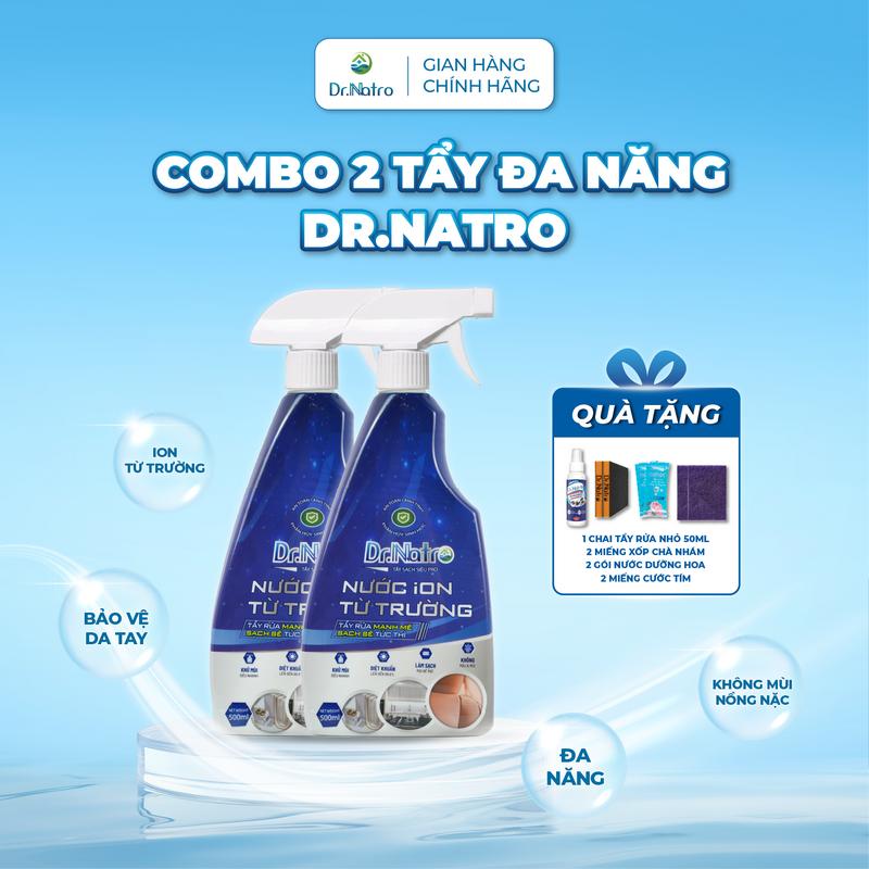 Combo 2 Chai Siêu Tẩy Đa Năng Dr.Natro Làm Sạch Mọi Bề Mặt, Loại Bỏ Mùi Hôi, Khử Khuẩn 500ml tặng 1 chai mini 50ml, 2 miếng nhám, 2 miếng cước tím