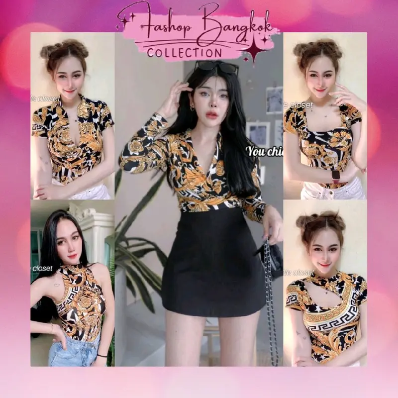 Bodysuit Atasan Lengan Panjang/Pendek Wanita Bangkok - 7 0