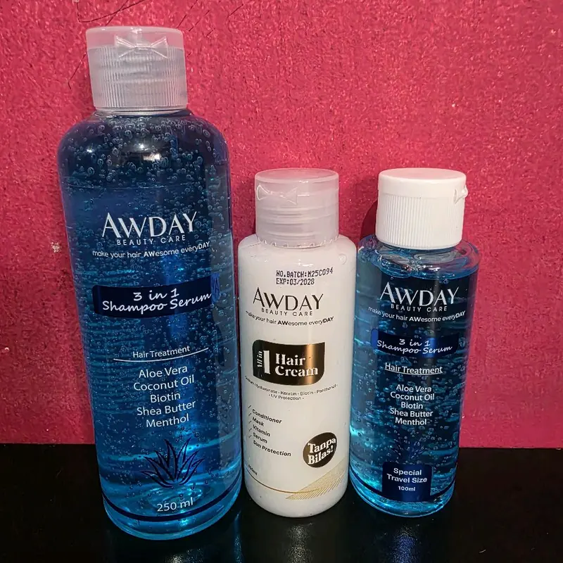 READY! Awday Shampoo serum 3in1 250ml & 100ml shampoo awday hair treatment Haircare Rontok Menthol Conditioner Biotin Ketombe Perawatan Sampo Extract Vitamin Melembutkan 4