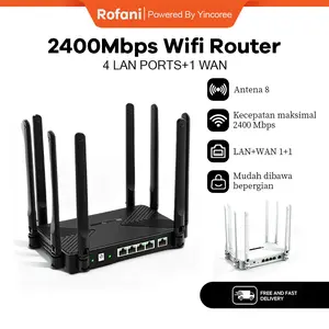 Rofani Wifi 8 Extendable Wireless Gaming Router 400m² Liputan 1200Mbps 8x5dBi Antena Dual Band WiFi 6 Keamanan Internet Gratis, Mode Repeater / Router / AP, 4 Port LAN Cepat + 1 Port WAN, Wifi Extender Tanpa kabel Wi fi Repeater Signal Booster, Adaptor