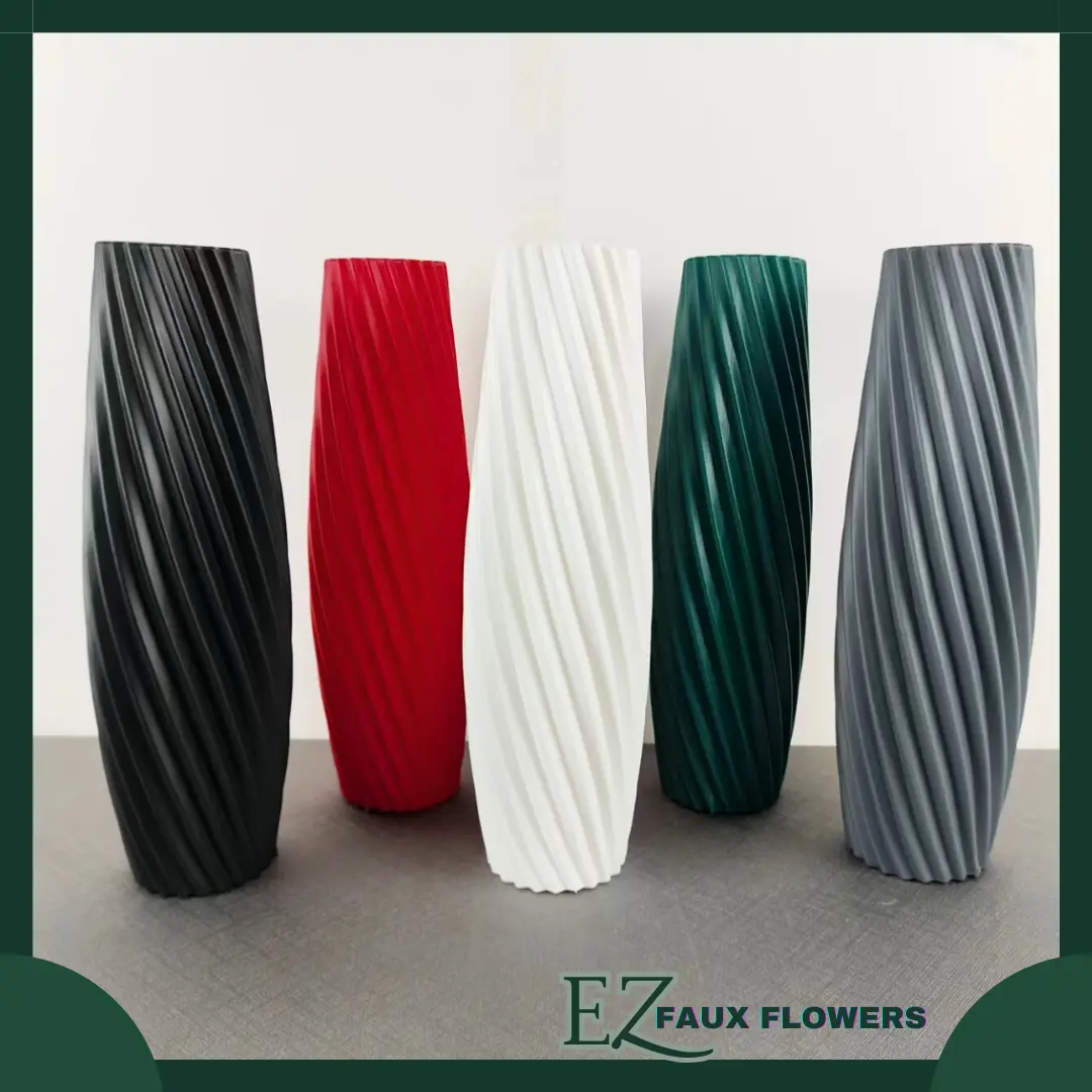 [EZFauxFlowers] 33cm Nordic Round Tall Vase Premium Flower Vase Modern Plastic Table Vases for Home Decoration