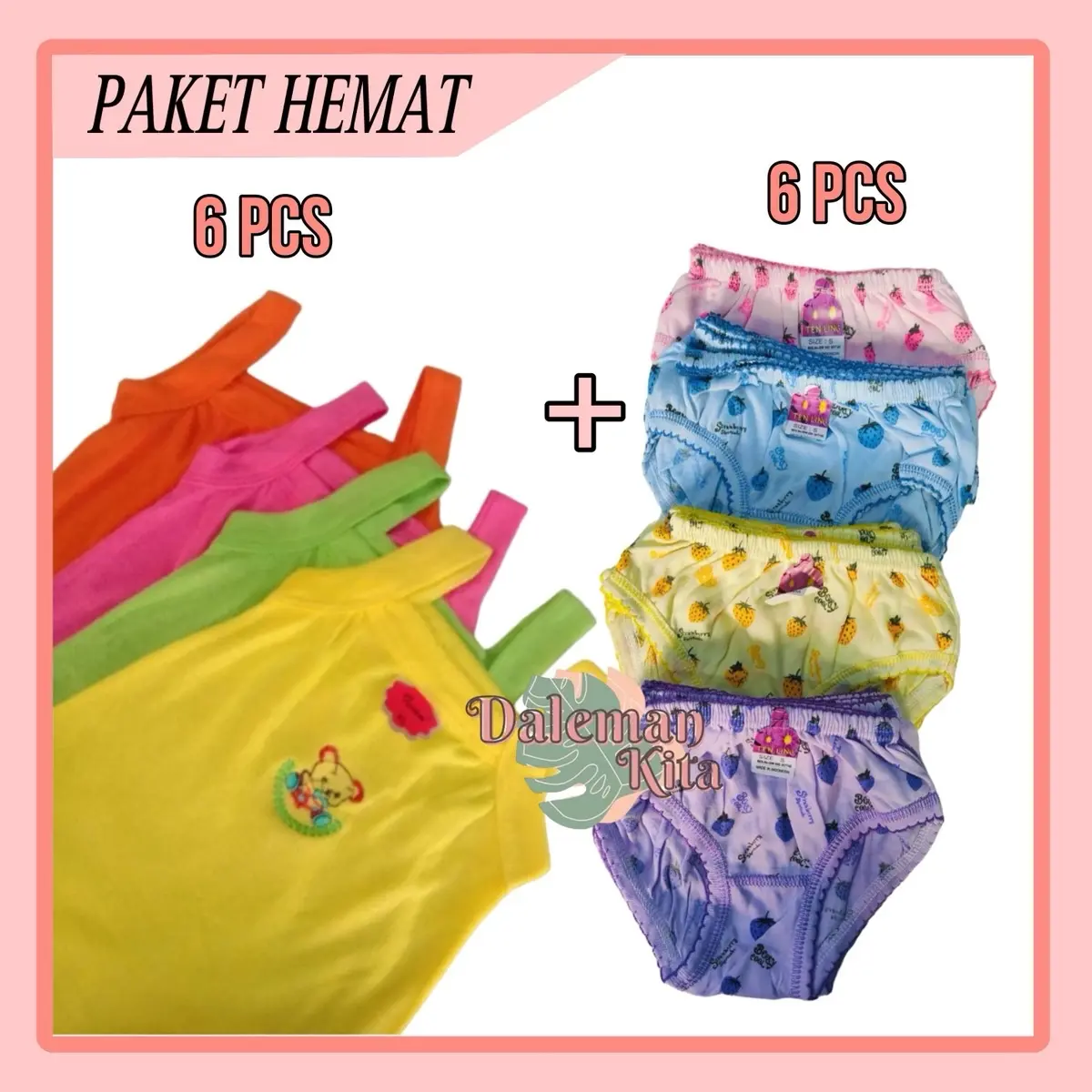 PAKET HEMAT daleman anak 6pcs singlet enji + 6pcs CD polkadot | setelan daleman anak perempuan