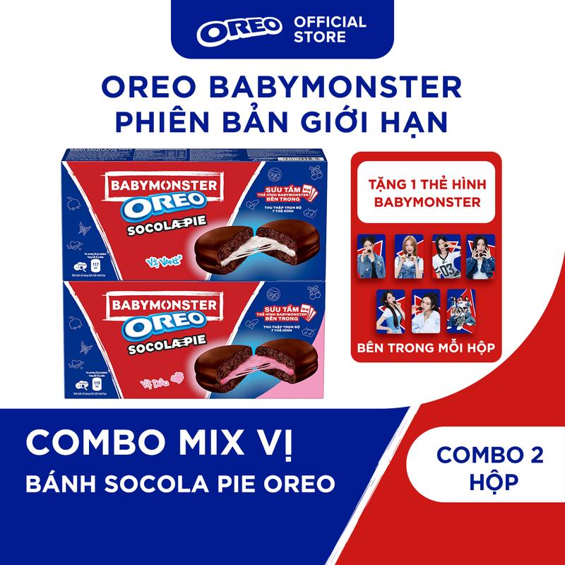 TẶNG CARD NGẪU NHIÊN OREO BABYMONSTER Bánh Socola Pie Mix Vị Dâu+Vani 168g Combo 2