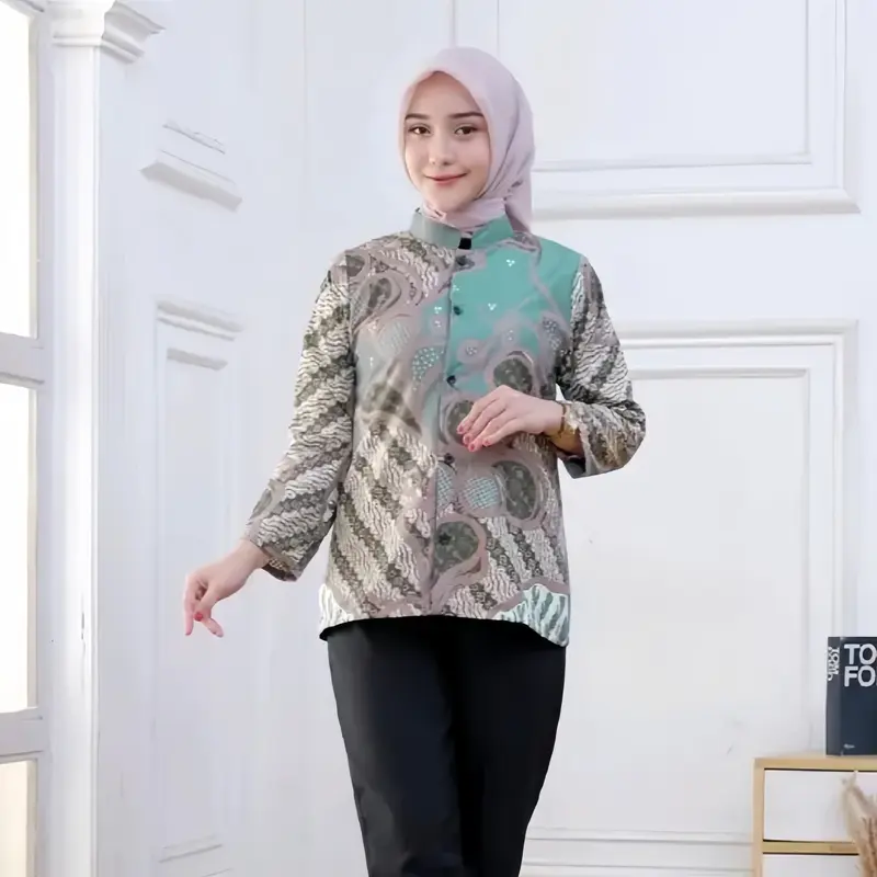 Bisa COD - Baju Batik Wanita Anak Remaja Dewasa Pakaian Atasan Blus Kerja Modern Baju Batik Wanita Terbaru Terlaris Cewek 5