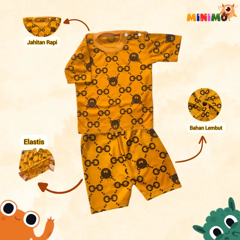 BAJU BAYI 0 - 6 BULAN KANCING BAHU TANGAN PANJANG DAN PENDEK| BAJU TIDUR BAYI MOTIF BERUANG ORANYE| BAJU TIDUR ANAK| BAJU TIDUR BAYI MOTIF BERUANG