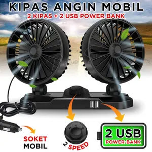 Kipas Mobil (2 Kipas + 2 USB Power-Bank) FLECO F-2021 Kipas Angin Mobil 24 Volt | Kipas Angin Mobil USB | Kipas Angin Mobil 2 Kepala | Kipas Angin 2 USB | Kipas Angin Zuma
