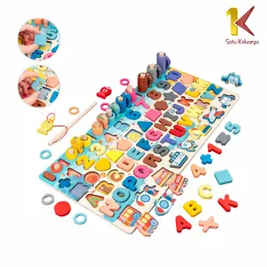 [COD] SK M94 Mainan Edukasi 7in1 Puzzle Kayu Anak Huruf dan Angka Pancing Ikan Montessori Wooden Toys Beraneka warna
