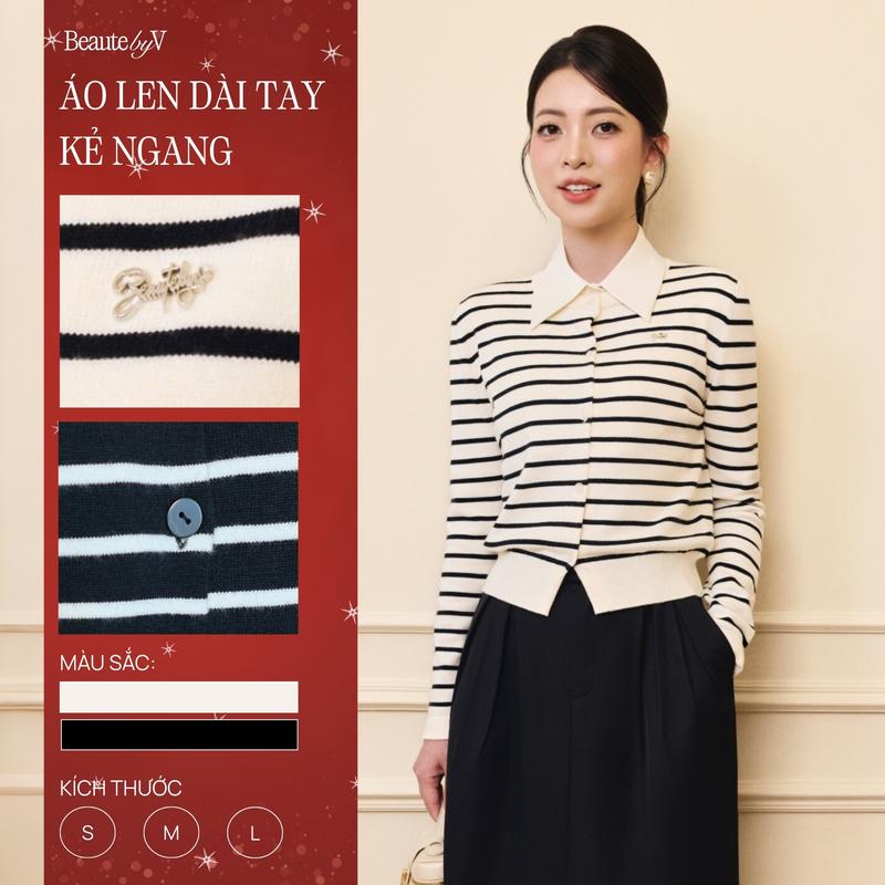 BÁN CHẠY Áo Dệt Kim Nữ Dài Tay Kẻ Ngang Thu Đông Yuna Knit BEAUTE BY V CLOTHING Chân Váy Xếp Li Thalia Skirt