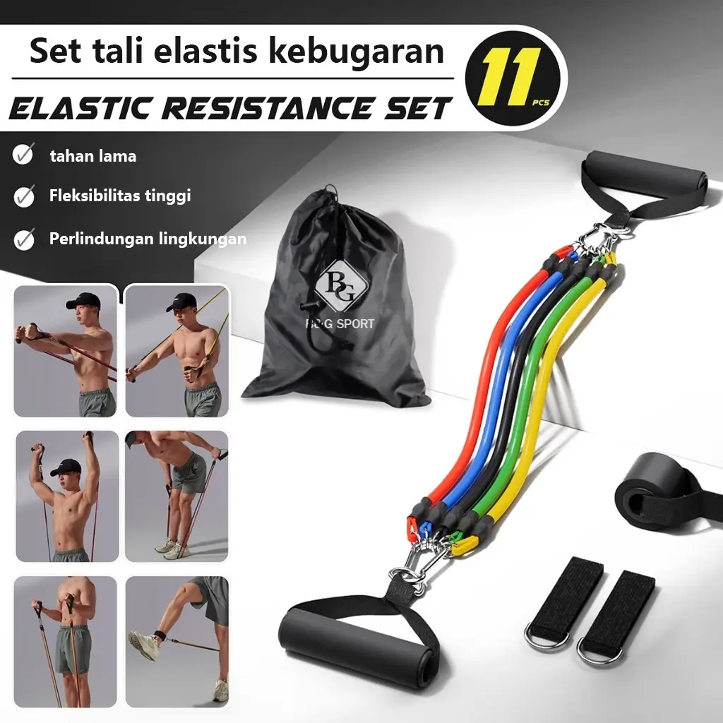 Stella Resistance Band 11 Pcs Set Tali Tarik Karet Gym Yoga Fitness Alat Olahraga Chest Shoulder Peralatan latihan untuk atlet amatir