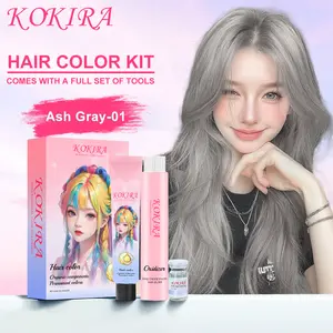 KOKIRA hair color Ash Gray semir rambut Cat Rambut Permanen Hair Dye Pewarna Rambut Color 100ml & Developer 100ml  Ash Gray Hair Colour Alami Natural Pastel abu pria Plant silver grey hair colour Abu-Abu