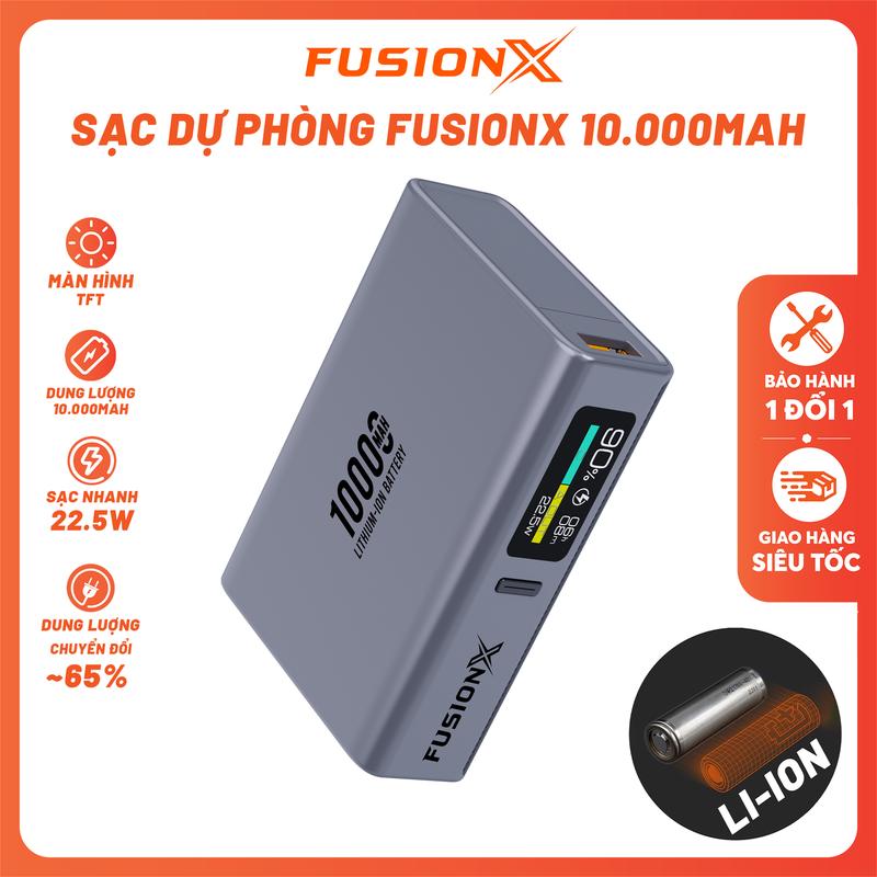 Sạc Dự Phòng 10.000mAh FX102 - Có Màn Hình TFT, Sạc Nhanh PD22.5W, Thiết Kế Siêu Nhỏ Gọn, Hàng Chính Hãng FusionX