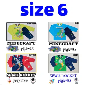 Baju tidur size 6 anak laki Minecraft Mario Jurassic Rocket cowok boy kaos panjang karakter superhero