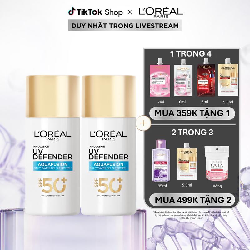 [BOM] Bộ đôi chống nắng phổ rộng water gel mỏng tan như nước, nhẹ mướt thoáng da UV Defender Aquafusion Daily Water Gel Sunscreen SPF 50+ PA++++