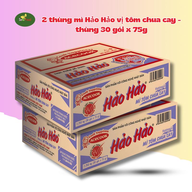 ƯU ĐÃI GIÁ - KHÔNG QUÀ Hảo Hảo Combo 2 Thùng Mì Vị Tôm Chua Cay 30 Gói X 75g - Sợi Mì Vàng Dai Ngon Hòa Quyện Trong Nước Súp Tôm Chua Cay Dậm Đà