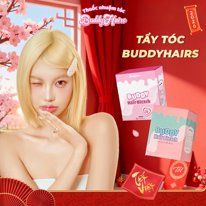  Thuốc tẩy tóc BuddyHairs   Hair Bleach an toàn không độc hại BuddyHairs  tặng kèm găng tay  mũ trùm tiện lợi. 