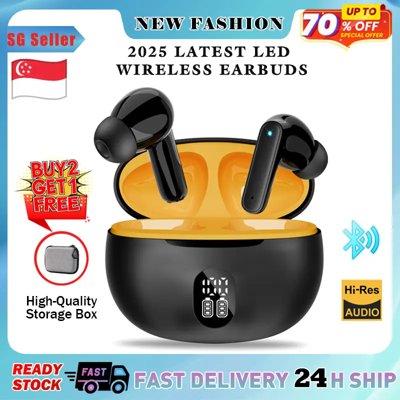 NovaMart【New Product Promo】2025 Wireless Earbuds Bluetooth 5.4 Headphones Bass Stereo Ear Buds with Noise Cancelling Mic LED Display in Ear Earphones IP7 Waterproof 36H Playtime for Laptop Pad Phones Sports Workout