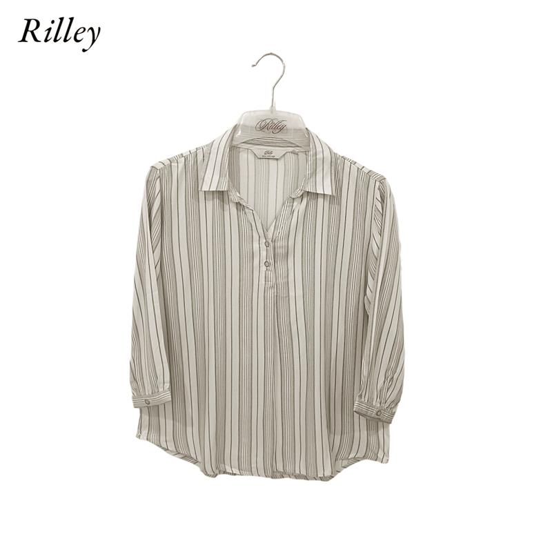 RILLEY - Kemeja Blus Salur Sesil Atasan Blouse Wanita | Kemeja Wanta Bahan Rayon Twill 1