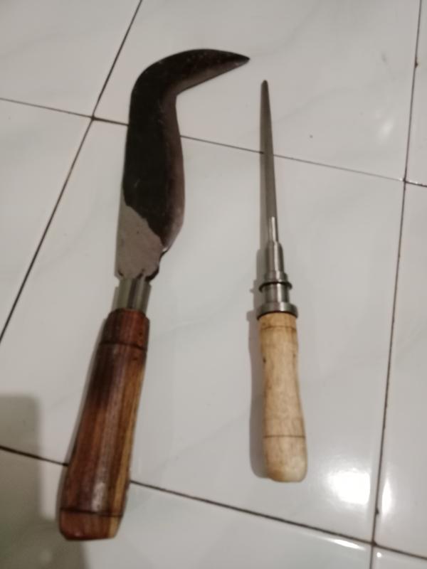 Arit Tebang Pohon Sepuh Berkualitas Tinggi dari Baja dengan Gagang Kayu Sono Keling 4