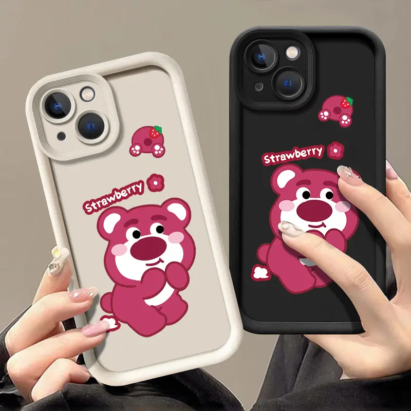 Vỏ silicon cho iPhone 15, 14Pro, 13, 12Promax, XR, XS , XsMax, 11Pro, 7plus, 8plus, 13pro, 15Pro, 14Pro, 14Pro, 14Plus, 7, phim hoạt hình màu hồng, gấu dâu tây dễ thương, bao gồm tất cả Slam 1