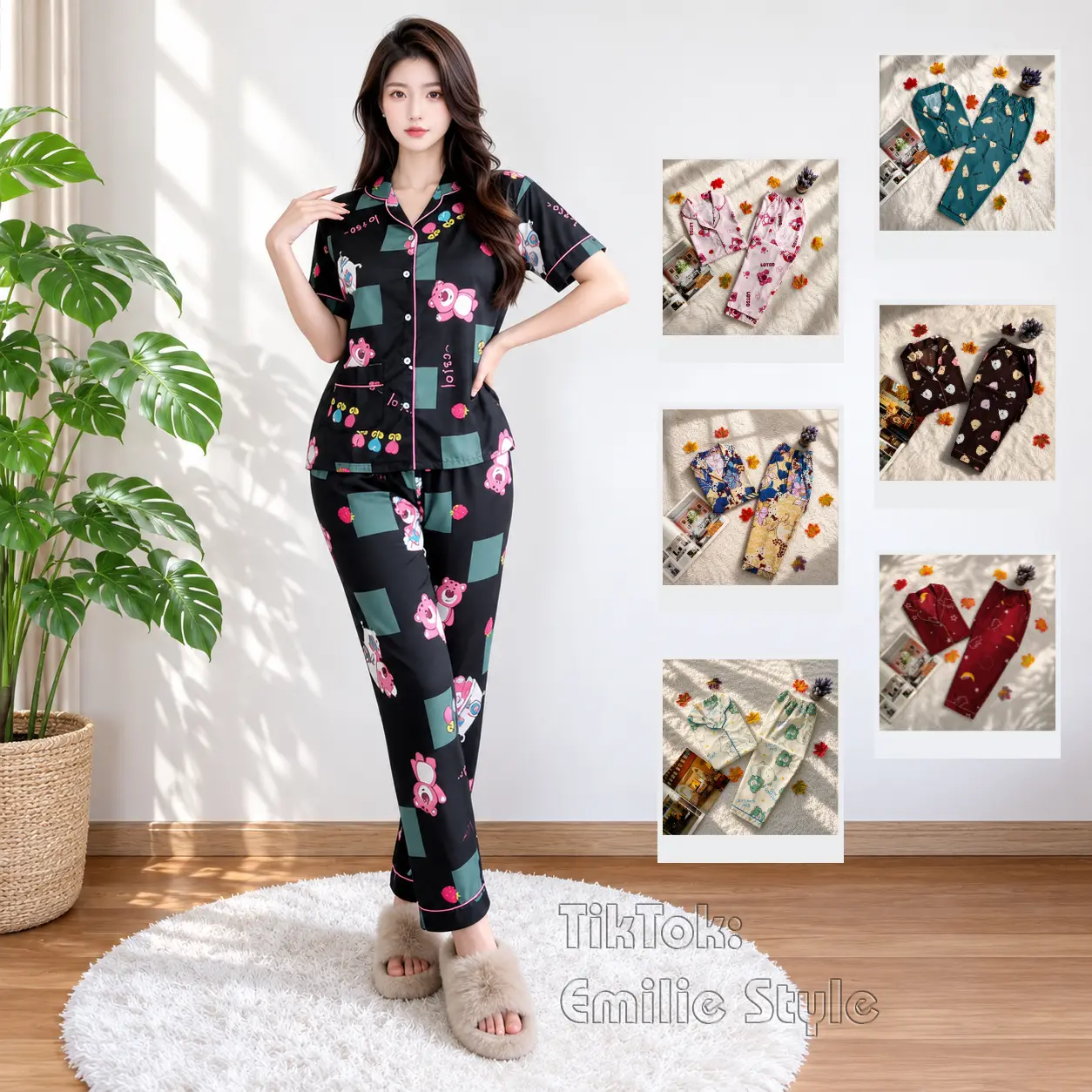 BAJU TIDUR WANITA / PIYAMA WANITA DEWASA LD 104 CM, MOTIF KARAKTER, BUNGA DAN ABSTRAK
