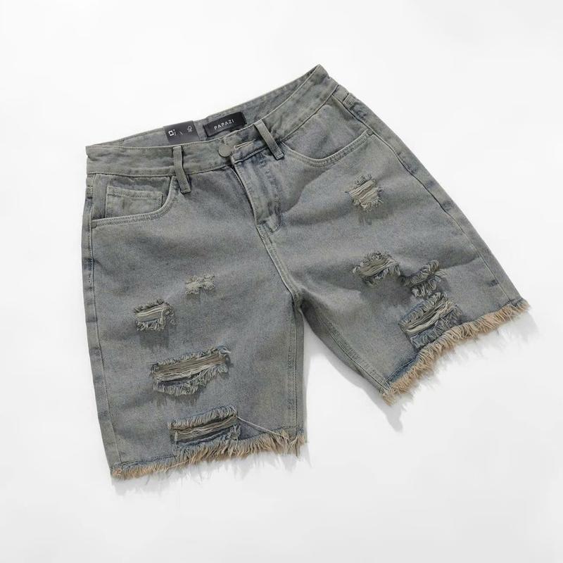 Quần short jean nam cao cấp trên gối gam màu xanh rách mẫu mới rách quảng châu phong cách