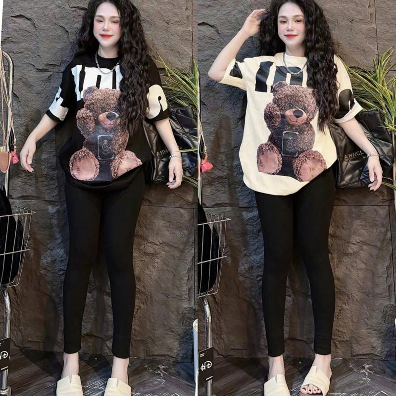 Set Đồ Bộ Bigsize Nữ Dáng Quần Dài Ôm + Áo Thun Form Rộng Chất Liệu Tăm Lạnh In DOOFY Mặc Nhà Đi Chơi TOP NU